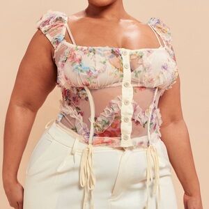 Mesh tie detail bonded corset top